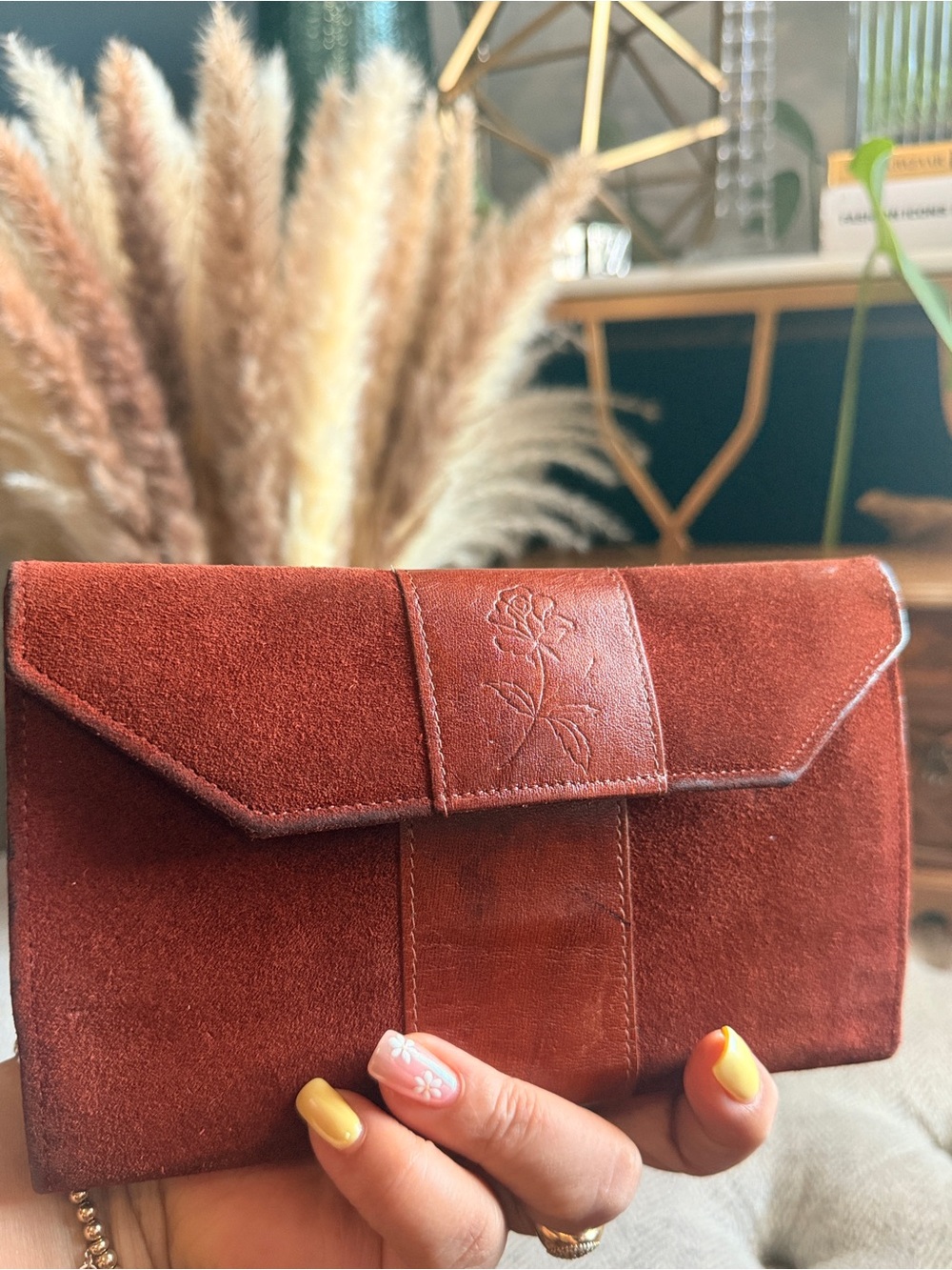 Vintage Buxton Suede Envelope Clutch/Wallet in Rust Brown